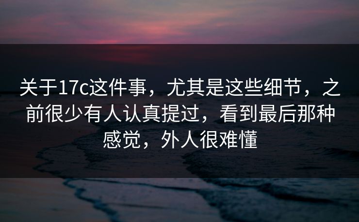 关于17c这件事，尤其是这些细节，之前很少有人认真提过，看到最后那种感觉，外人很难懂