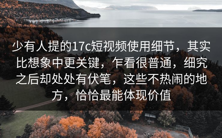 少有人提的17c短视频使用细节，其实比想象中更关键，乍看很普通，细究之后却处处有伏笔，这些不热闹的地方，恰恰最能体现价值